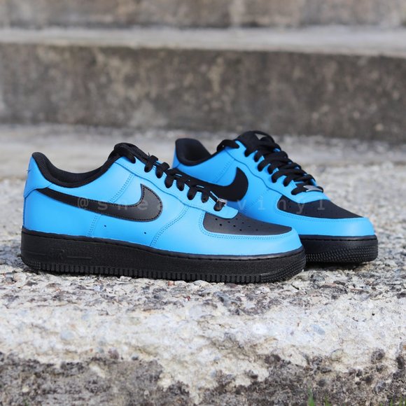 Nike Air Force 1 Low Black n Sky Blue Custom NWT - Picture 3 of 7